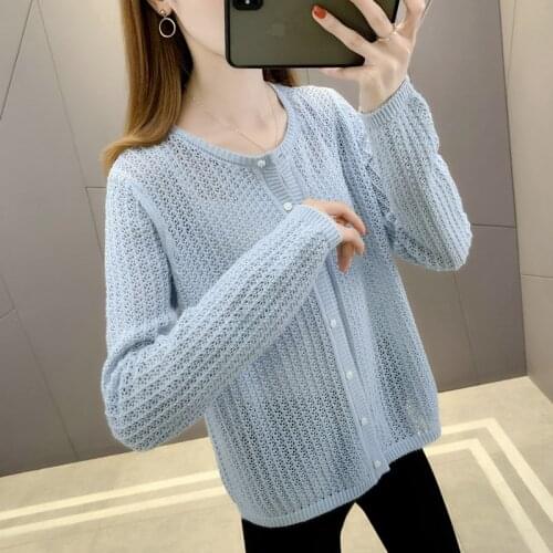 3 row 6), 20079 (4 room make round neck long sleeve hollow out pure color knitted cardigan 39