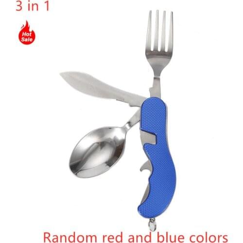 3 In 1 Detachable Outdoor Tableware Camping Knife Stainless Steel Fork Spoon Bottle Opener Multifunctional Folding Gift Knife