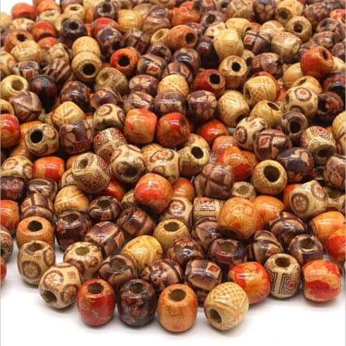 50pcs 9x10/11x12/16x17mm Natural Painted Wood Beads Round Big Hole Loose Wooden Bead For Jewelry Bracelet Necklace DIY Making