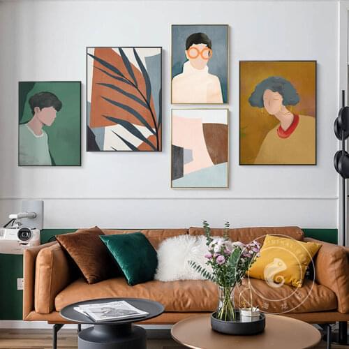 Abstract Fashion Vintage Boy Girl Plant Wall Art Canvas Painting Nordic Posters And Prints Wall Pictures For Living Room Decor