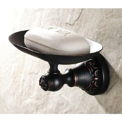 Bathroom Accessory Black Oil Rubbed Brass Carved Art Flower Pattern Wall Mounted Bathroom Soap Dish Holder mba443