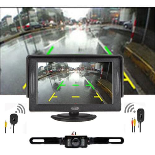 Car Backup Camera Rear View System Night Vision + Wireless 4.3" TFT LCD Monitor