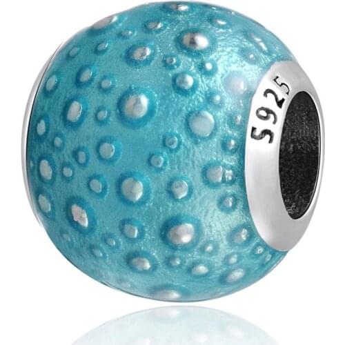 Authentic S925 Silver Bead DIY Jewelry Blue Enamel Ball Charm fit Lady Bracelet Bangle Red Enamal