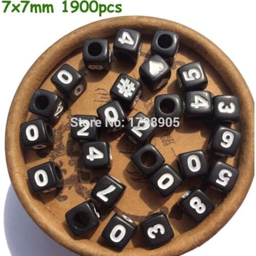 Number Beads for Kids Black beads with numbers 7mm 50pcs Acrylic Beads Cube Beads Square Beads Single 0-9 numbers Letter Beads