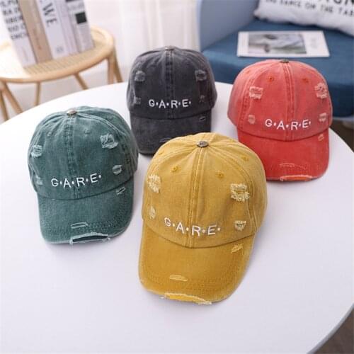2021 Child Hats Kids Snapback Baseball Cap Vintage Hole Washed Denim Hats Spring Summer Hip Hop Boy Hats Sun Caps Bones
