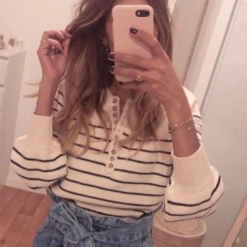 Elfbop Ladies High Quality 100% Cotton Green Solid Color/Contrast Stripe Knitted Sweater Pullover Top