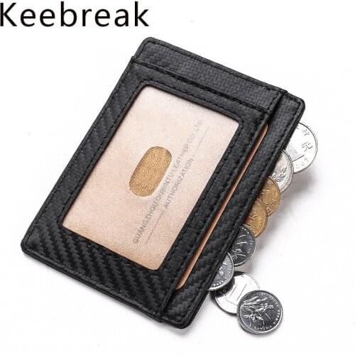 KEEBREAK anti rfid blocking business credit card holder minimalist carbon fiber wallet leather card holder slim card protector