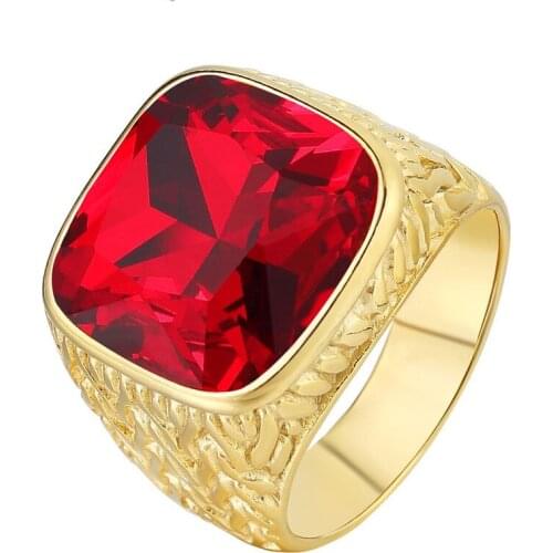 Mens Large blue yellow Red Stone Signet Rings Gold Tone Stainless Steel Male Tribal Jewelry anel masculino