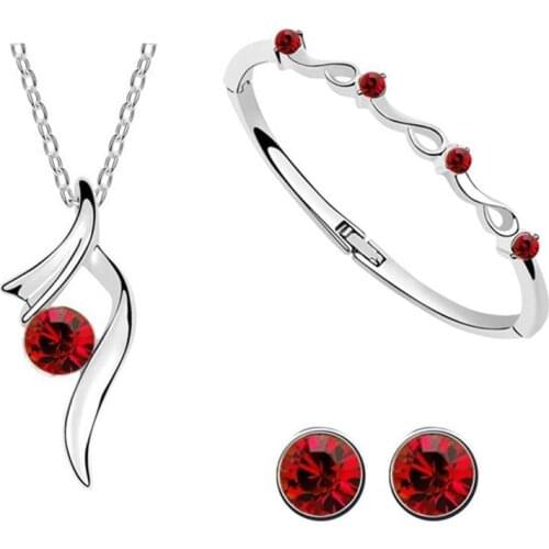 Bridal Jewelry Set Silver Plated Rhinestone Inlaid Necklace Earrings Bracelet