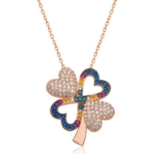 KUTAYDAN 925 Sterling Silver Four Leaf Clover Women Necklace