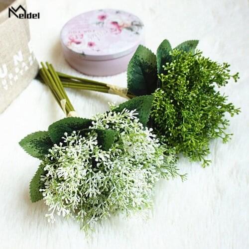 Meldel Wedding Bouquet Artificial Babys Breath Bridal Bouquet Flower Babys Breath Flower Green Rice Spike Grass Wedding Supply