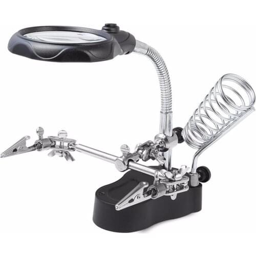 Tabletop 3.5x 12X Helping Hand Alligator Clip LED Magnifying Lamp Soldering Iron Jewelry Stand Lens Desk Adjustable Light Black