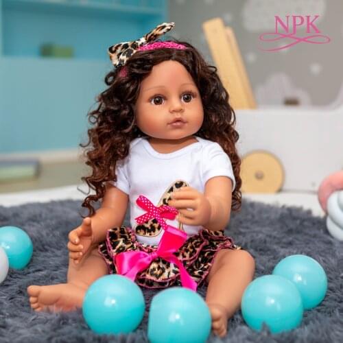 NPK 55CM ORIGINAL princess full body silicone reborn toddler girl doll brown tan skin curly hair real touch flexible baby girl