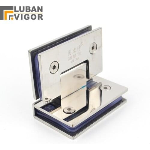 304Stainless steel mirror finish glass hinge ,double 90 degrees Shower room glass door clip / clamp , Glass hardware