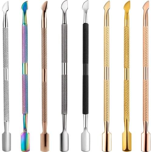 Nail Art Files UV Gel Polish Dead Skin Remove Manicure Pedicure Clean Care Tools 8 Colors Stainless Steel Cuticle Spoon Pusher