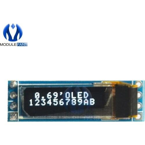 White 0.69 inch 0.69'' 96x16 OLED Display Module Display SSD1306 LCD Screen Control Board for Arduino 3-5.5V IIC Interface