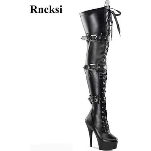 Rncksi Womens Over The Knee Boots Sexy Buckle Straps 15cm High Heels Boots Night Club Party Pole Dancing Girls Shoes Boots
