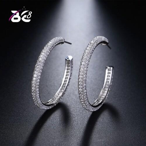 Be 8 Brand 2018 Hot Sale Big Round Hoop Earrings Paved with AAA+ Cubic Zirconia for Wedding Party Jewelry E473