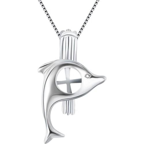 CLUCI Cute Dolphin 925 Sterling Silver Cage Pendant Women Necklace Jewelry Locket Pendant without Pearl SC001SB