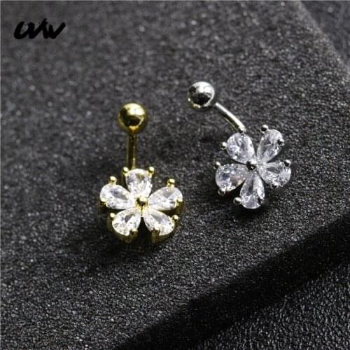 UVW165 1pc Bohemia Surgical Steel Cubic Zirconia Sex Flower Belly Piercing Bars Button Rings Navel Ring Fashion Piercing Ombligo
