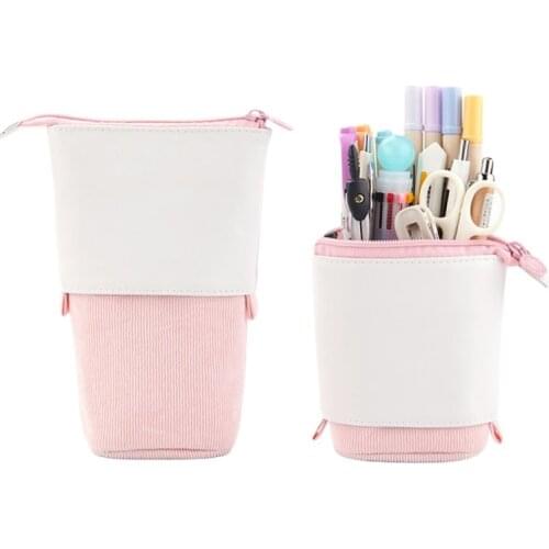 Retractable Pencil Case School Stationery Storage Bag Kawaii Solid Color Pen Case Gifts For Kid Cute Pen Holder Makeup Bag