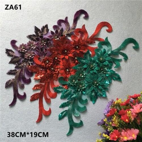 High quality sequin beads 3D red purple green flower lace accessories wedding costumes handmade diy decorations patch ZA61
