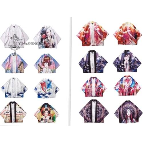 Japanese Print Kimonos Men Haori Loose Shirts Women Samurai Style Cardigan Summer Couple Traditional Coats Janpan Clothes Suits