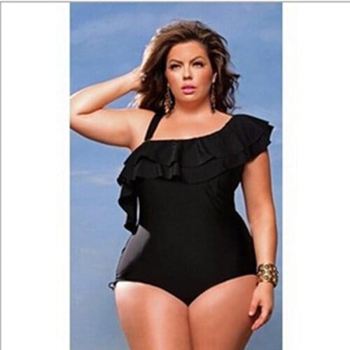 One Shoulder Swimwear Asymmetrical Sexy Swimsuit Plus Size Black Swimming Piece Bathing Suit
