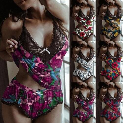 Camisole Women Lace Sexy Lingerie Sleepwear Home Clothes Romper Suit Sleepwear Lace Underwear Pajama Sets Suits With Shorts