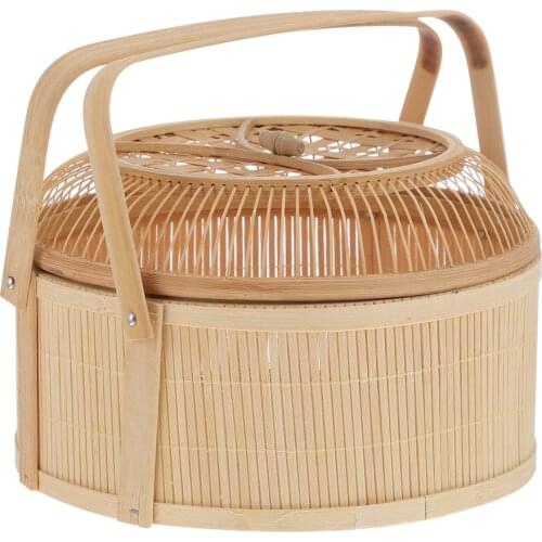 1pc Bamboo Basket Hand-woven Food Fruit Storage Basket Moon Cake Gift Basket