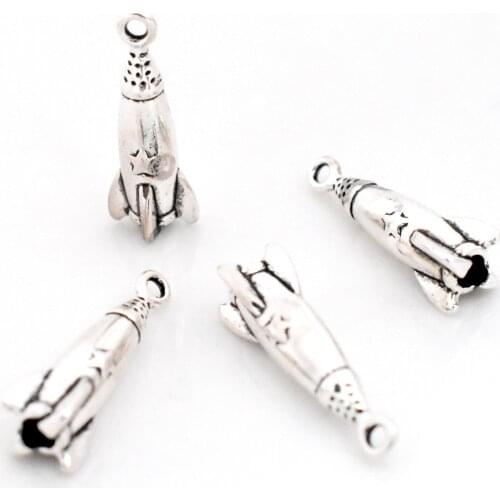 15pcs 25x6mm Antique Silver Plated Rocket Charm Pendant DIY Handmade Necklace Keychain Jewelry Accessories