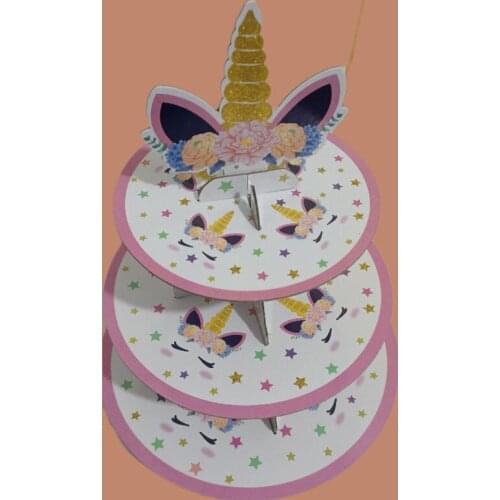 3 Tier Cake Stand Roundness Pink Gold Unicorns Display Holder Party Tableware New Bakeware Plastic Tray Display Rack Cake Tools