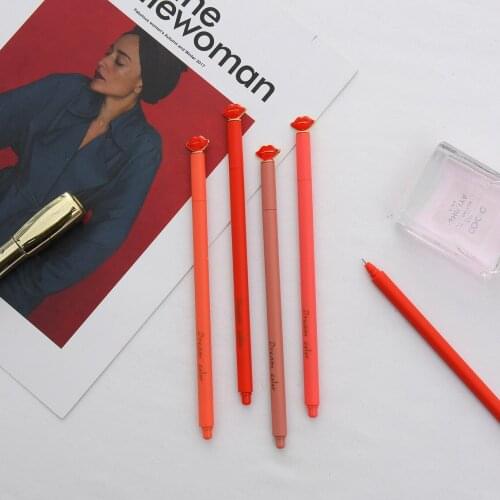 4pc Valentine Gift Lipstick Pen Set Creative Romantic Red Lips Black Ink Gel Pen New Stationery Special Gifts for Girlfriends