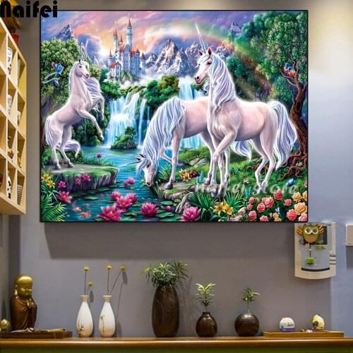 Diy 5D Unicorn Paradise Full Diamond Painting Cross Stitch Kits Art Northern Fantasy Animal 3D Square/Round Diamond Embroidery