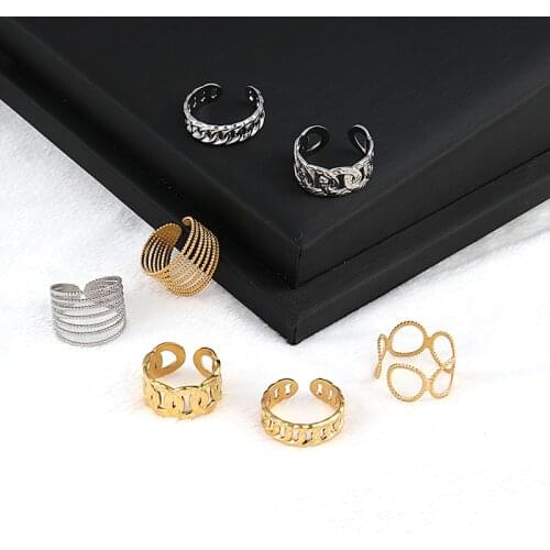 Bohemian Womens Ring Stainless Steel Rings Open Rings For Women Geometry Ring Ring Lock Pendant Ring Chain Rings Jewelry Gifts