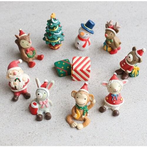 DIY Cute Resin Animals Tree Gift Snowman Christmas New Year Decoration Mini Craft Ornament Creative Room Desktop Ornament