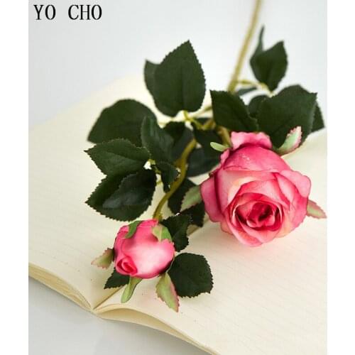 YO CHO 2 Head Long Artificial Flowers Rose Silk Peony Flowers Wedding Flower Bouquet Party Home Decor Garden Fake Flowers