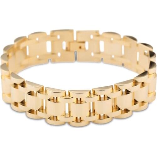 Granny Chic 17mm Mens Bracelet Gold-color Chunky Chain Bracelets Bangles Stainless Steel Male Jewelry Drop Shipping
