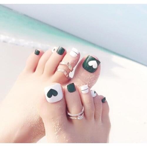 2 Colors Fake Toenails Holiday Wind Beach Seaside Daisy Heart-shaped Pattern With Double-sided Sticker Toenails Patch Nail Art