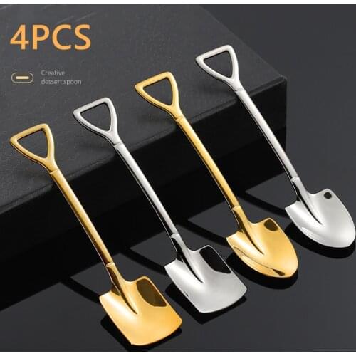 4PCS 304 Stainless Steel Coffee Spoon Retro Shovel Spoon for Ice Cream Watermelon Spoon Creative Tableware Kitchen Accessories