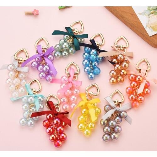 Korean ins Acrylic Grape Keychain Cute Colorful Jelly Bead Keyring Women Girl Heart Keyring for Bag Pendant Key Chains