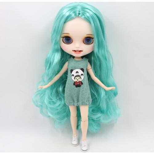 ICY DBS Blyth Doll Carved lips Open mouth Matte customized face Cyan hair 1/6 Joint body bjd DIY toy girl gift
