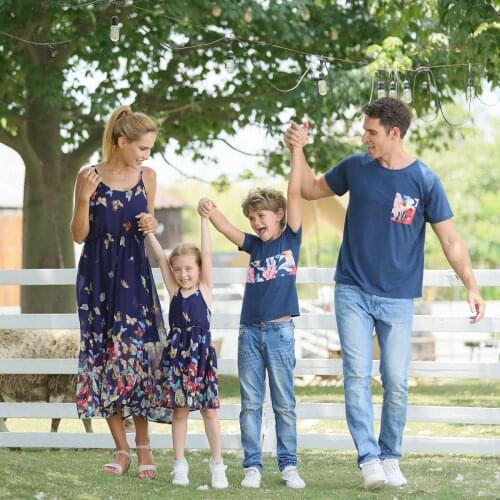 Summer Mosaic Family Matching Dress for Women Rompers Tops Sexy Mother and Dauther Family Look Sets Tank Dresses Men Boy TShirt