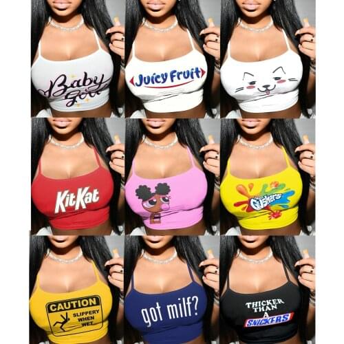 Summer Women Cute Printed Camisole Spaghetti Top Thin Shoulder Straps Lightweight Stretch Vest Party Fitness Biker Camis
