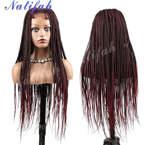 Natifath 600g Braid Wigs Synthetic Hair African American Box Black Wigs Long Box Braided Lace front Wigs For Black Women