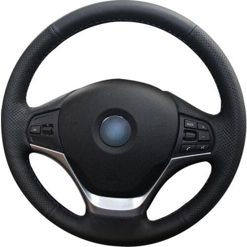 Non-slip Durable Black Natural Leather Car Steering Wheel Cover For Bmw F30 316i 320i 328i