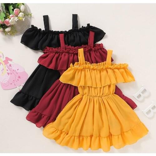 New European American Girls' Dress with One-line Collar Solid Color Childrens Suspender Skirt Fashion Childrens Skirt Hot Sale
