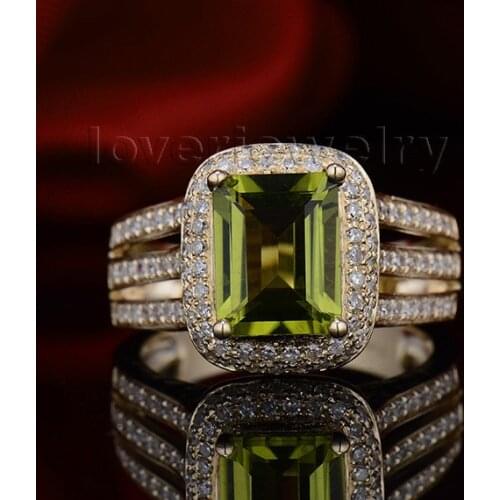 New Solid 14K Yellow Gold Diamond & Ravishing Peridot Ring Free Shipping SR0014