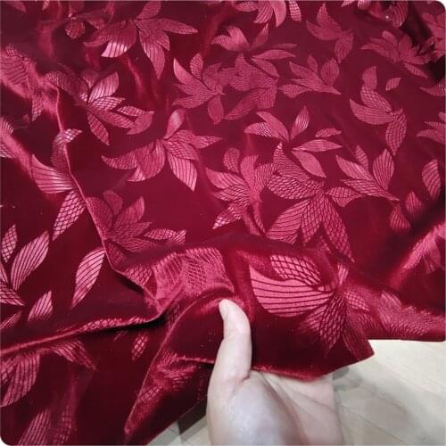 New Elastic Burgundy Jacquard Embossed Gold Velvet Cheongsam Dress Upper Garment Fabric