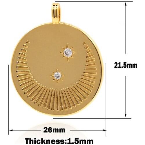 Full Moon Polaris Gold Coin Pendant Cubic Zirconia Star Necklace Crescent Charm DIY Jewelry Components 26×21.5×1.5mm